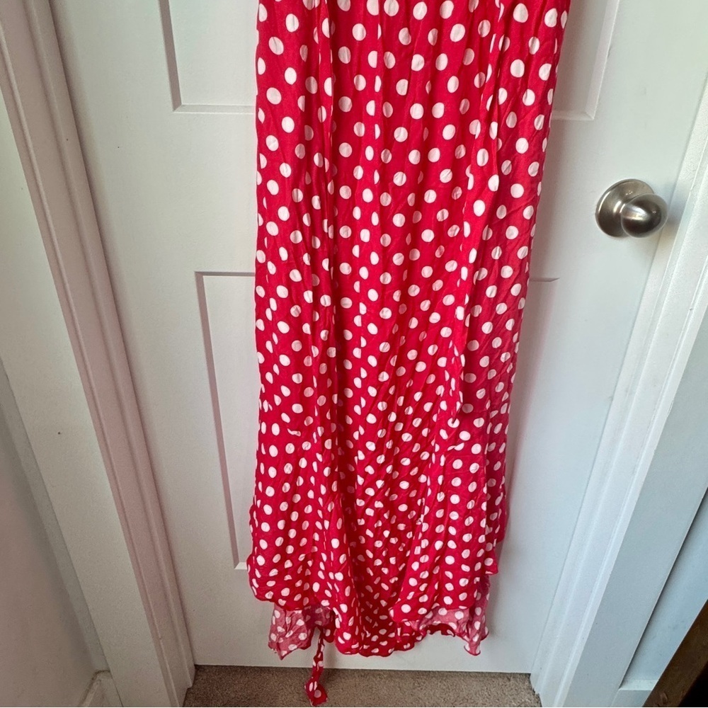 GRECERELLE Women’s V-Neck Wrap Maxi Dress 2XL Red & White Polka Dot Boho NWT - Picture 13 of 14
